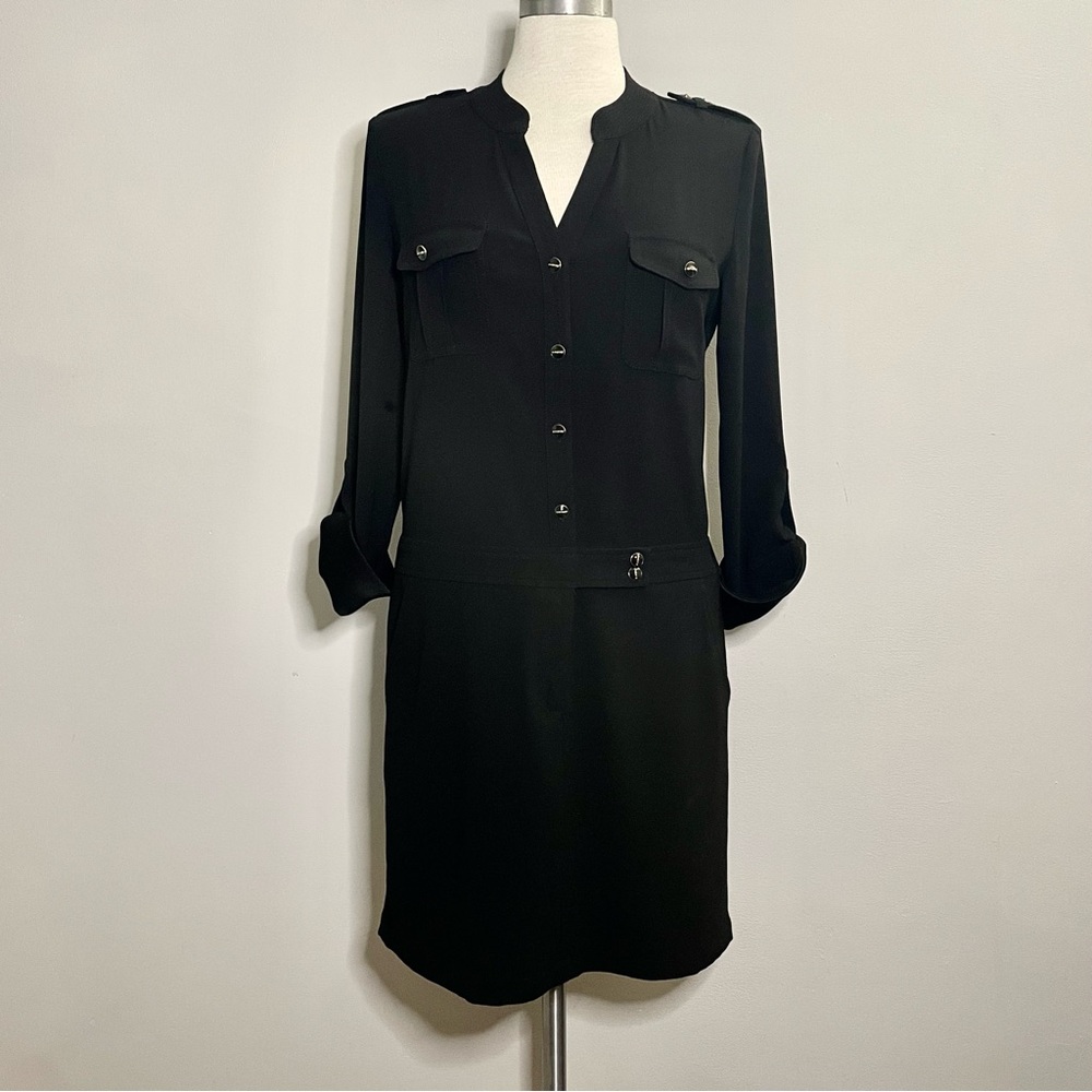 Caché Roll Tab Sleeve Button Up Shirt Dress